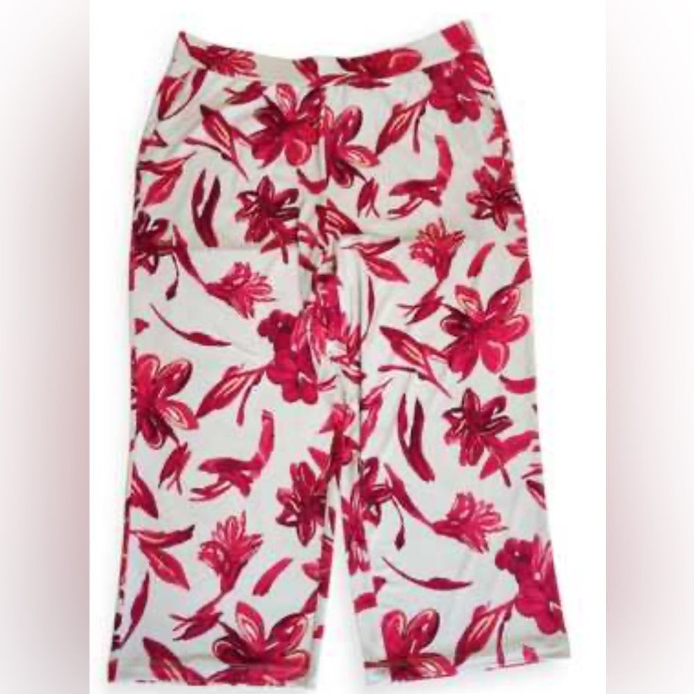 Susan Graver Rose pink Floral Capris 5xp NIP/NWOT